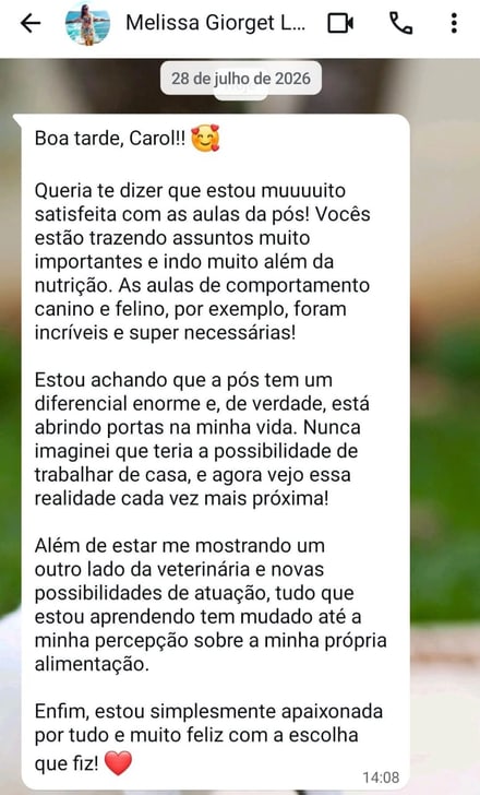 Depoimento de Melissa, aluna da pós-graduação