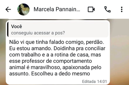Depoimento de Marcela, aluna da pós-graduação