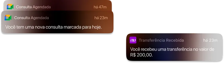 Notificações de consultas e transferências recebidas